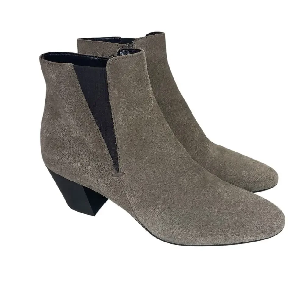 Aquatalia Suede Heeled Zip Ankle Boots Taupe Made in Italy Size US 10 - Picture 1 of 13